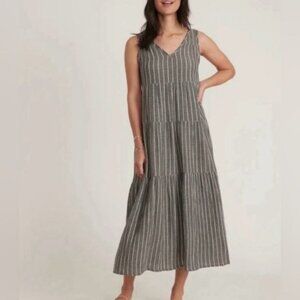 Marine Layer Corinne Maxi Dress Sz L Black White Stripe Tiered Sleeveless